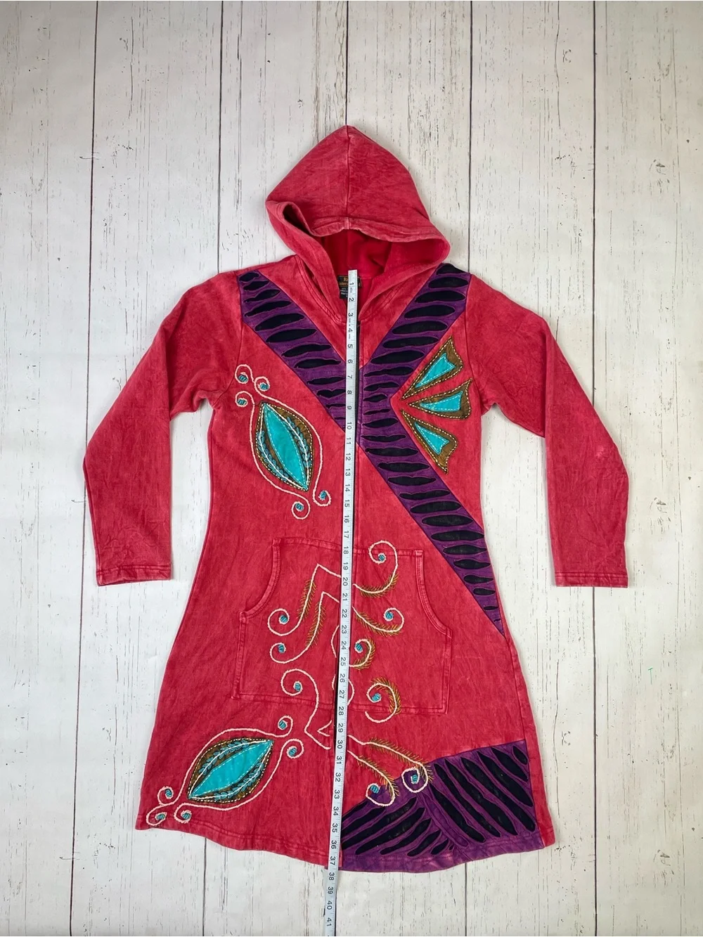 Rising International‎ Patchwork Embroidered Long Zip Up Hoodie *Made in Nepal